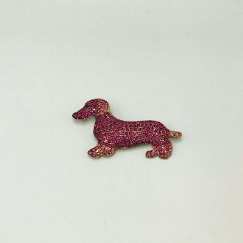 Καρφίτσα Σκυλάκι Dachshund Φούξια με Στρας