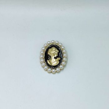 Καρφίτσα Cameo Μαύρη με Πέρλες