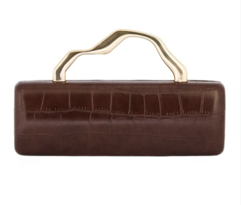 Τσάντα Καφέ Clutch με ανάγλυφο σχέδιο & ιδιαίτερο χερούλι