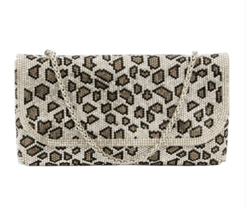 Ασημί Animal Print Τσάντα με Στρας και Κρύσταλλα