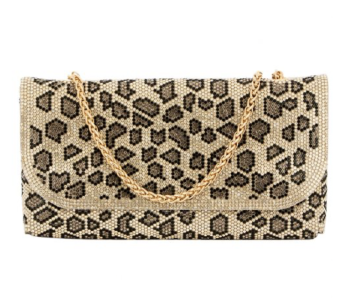 Χρυσή Animal Print Τσάντα με Στρας και Κρύσταλλα