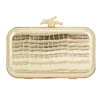 Χρυσή Γυαλιστερή Τσάντα Clutch σε κροκό