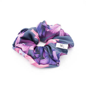 CAROL | Magenta Purple Jacobean Flowers Satin Scrunchie