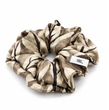 TIBERIA | Brown Leaf Print Satin Scrunchie